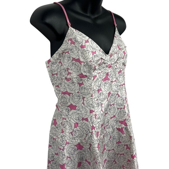 Bebe White Pink Rose Silk Dress Size Small S Shift Romantic Sleeveless EUC - Picture 5 of 11